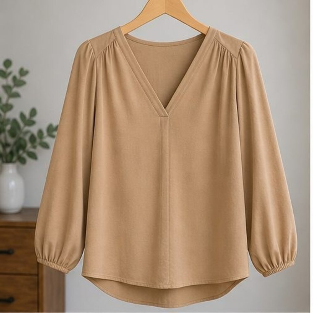 Camel V Neck Top